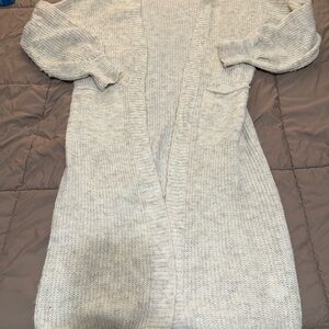 Cozy Long Open-Front Women's Cardigan Sweater in Light Heather Gray